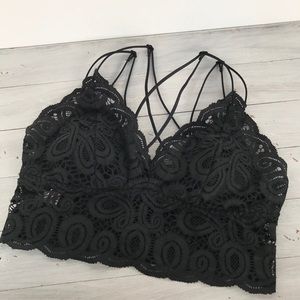 PINK crochet lace Bralette black